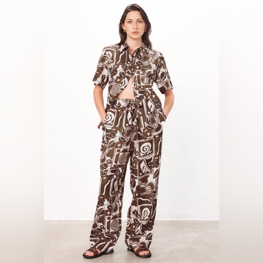 Mara Hoffman Jackie Pant Straight Leg Elastic Waistband Drawstring Abrazo Hemp - Picture 2 of 12